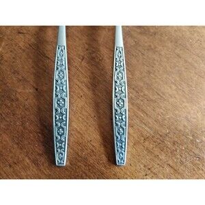 Lot 2x Orleans Silver Co. Stainless Black Floral Geometric Japan Teaspoon 6.25"
